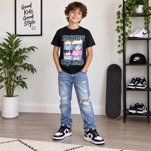 Brooklyn Vertical Anime Squad Graphic Tee Youth 10/12 Black
